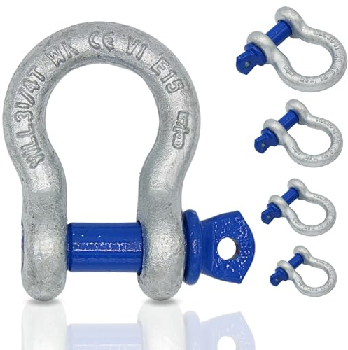 Schäkel geschweift 0,5t - 12t | Schäkel Set Stahl galvanisch verzinkt | 2, 4, 10 Stück | Version Schäkel 2t 10 Stück