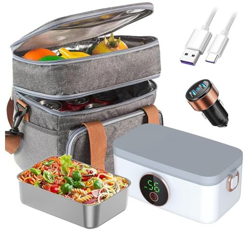 MeLtor Fiambrera Electrica Coche Recargable E Inalámbrico, Fismbrera Electrica Portátil Y Con Batería De 16000 mAh, Fiambreras Comida Trabajo