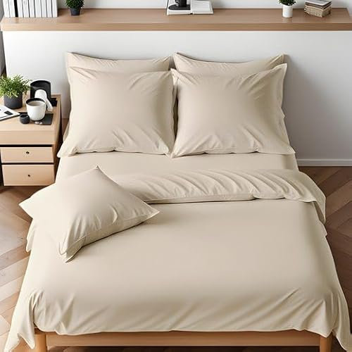Cozyor Bettwäsche 135x200 allergikergeeignet, weich mit robustem Reißverschluss, Mikrofaser, Deckenbezug + Kissenbezug 80x80 cm, 2 teilig, beige Driftwood