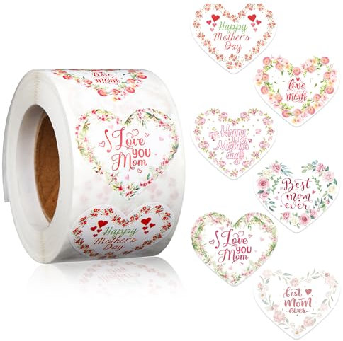 500stk Muttertag Aufkleber, 3,8cm Herzförmig Geschenkanhänger zum Muttertag Selbstklebende Etiketten zum Muttertag zum Versiegeln von Umschlägen Muttertag Partyartikel Dekorationen