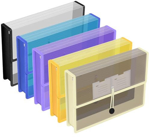 FYY Dokumententasche A4,Dokumentenmappe A4 Kunststoff Sammelmappen mit Umschlag Mappe Wasserdicht Druckknopf Sichttasche Dokumenten mit Etiketten für Büro, Schule, Haus,5 Stück