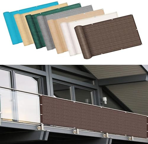 Balkonbespannung Sichtschutz 185 x 880 cm Windschutz Sonnenschutz Blickdicht, Atmungsaktiv, Stabiler mit Kabelbinder Balkonsichtschutz Terrasse, für Balkon, Braun