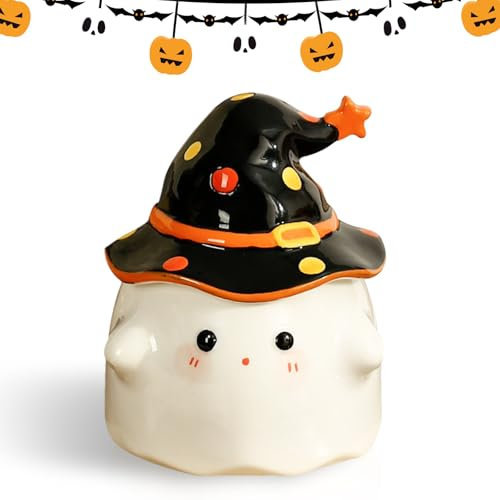 Taza De Halloween, Taza Fantasma De Cerámica Con Tapa - Taza De Café Fantasma De Halloween, Linda Taza De Cerámica Fantasma De Halloween, Taza Fantasma Creativa,Taza De Halloween,Vaso De Agua Extraño