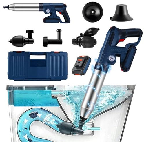 Pompa Stura Scarichi a Pressione Elettrico, Sturalavandino Sbloccatore di Scarichi Scarico Lavandino per WC con Indicatore di Pressione Dell'aria e 4 Adattatori in Gomma Sbloccatore di Scarico