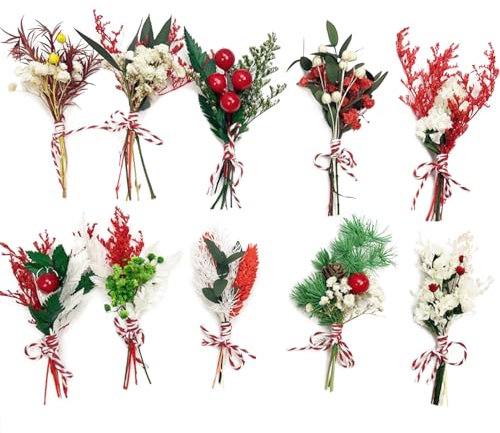Xnferty 10 Stück Kleine Weihnachts-Picks, 9,9–11,9 cm, Rote Beeren-Picks, Stiele mit Tannenzapfen, Künstliche Weihnachtsblumen, Künstliche Grünpflanze mit Beeren für Weihnachten,