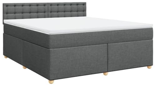vidaXL Boxspringbett, Doppelbett mit LED Matratze Matratzenauflage, Bettgestell mit Lattenrost Kopfteil, Polsterbett Bett für Schlafzimmer, Dunkelgrau 180x200cm Stoff