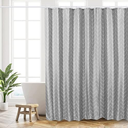 HANFU Tenda Doccia 180x200 cm, Tenda per Doccia Polyester Lavabile, Tende Doccia Asciugatura Rapida con 12 Ganci, Tenda Vasca da Bagno per Casa Hotel, Orlo Ponderato, Motivo di Freccia Grigio