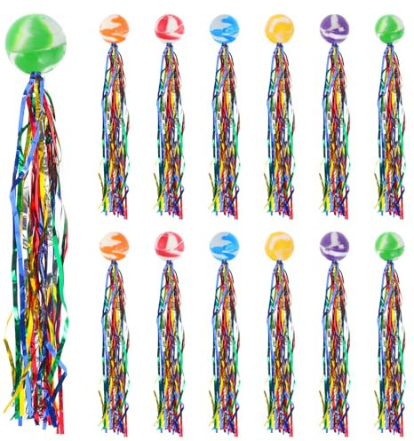 JIYIN 12 Stück Hüpfbälle für Kinder, Springball mit Farbige Bänder Hüpfball Kinder Mitbringsel kindergeburtstag Bounce Ball für Mitgebsel mitgebsel Kindergeburtstag