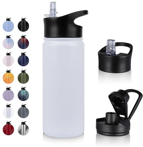 UMBFUN Insulated Water Bottle - 500ml 2 Lids (Straw Lid and Spout Lid) - with Straw,Stainless Steel Double-Walled Insulated Vacuum Leakproof,BPA Free,Drink Flask for Travel Sports Gym Camping Hiking
