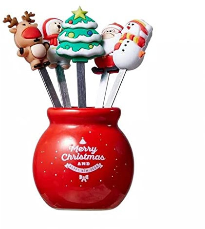 Glixoft Christmas Fruit Forks with Storage Jar Cute Dessert Forks Salad Pick Forks Cake Decoration Accessories for Christmas Dinner Table