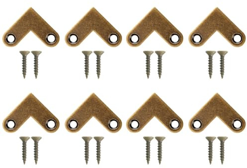 8 Stück L-förmige Kupfer Eckcode, Messing Flat Eck-Klammergelenk Flacher Ecke Klammerschublade Fester Eckcode für Bilderrahmen, Bronze