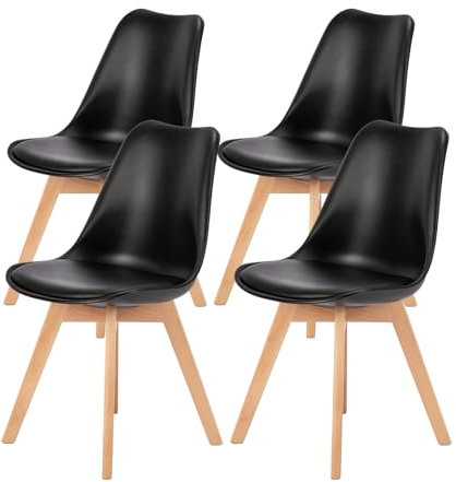 Sweetrcrispy Esszimmerstühle 4er Set,PU Leder Stühle Esszimmer,Modern Küchenstuhl mit Holzbeinen,Gepolsterter Esstisch Stuhl,Eesszimmerstuhl für Esszimmer,Küche,Modernes Schwarz