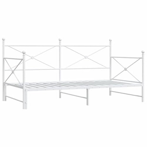 vidaXL Tagesbett Ausziehbar ohne Matratze Weiß 100x200 cm Stahl, Schlafbett, Schlafsofa, Couchbett, Gästebett, Tagesbettsofa, bequemes Schlafsofa