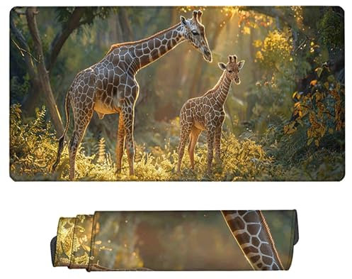 Giraffe Gaming Mouse Pad XXL (32 x 16 x 0.12 inch), Anti-Slip Base Mousepad Yellow Desk Pad Water-Resistant Surface Large Mouse Mat, Stitched Edges Gaming Mouse Mat for Home Office Gaming Room H-P