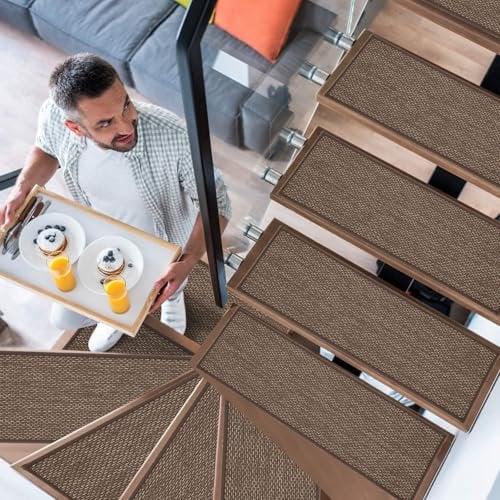 YISUN 15 PCS Stair Carpet, Non-Slip Carpet Stair Treads, Carpet Treads for Stairs Non Skid Rubber Backing Removable Washable Step Runners Perfect for Kids Elders and Pets