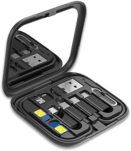 Adaptador Viaje Universal, Adaptador de Viaje con Adaptador USB a Tipo-C/Micro USB/Phone, Cable PD Tipo-C & Sim Pin - Estuche Compacto con Espejo y Organizador
