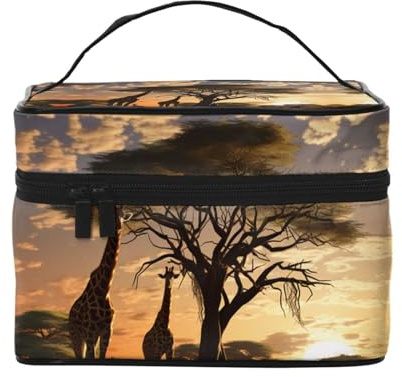 Afrika Giraffe Majestic Tree – wasserdichte Kosmetiktasche für Reisen und Fitnessstudio – große Make-up-Organizer-Fächer, Premium-Twill-Stoff, auslaufsicheres Design, Schwarz , Einheitsgröße