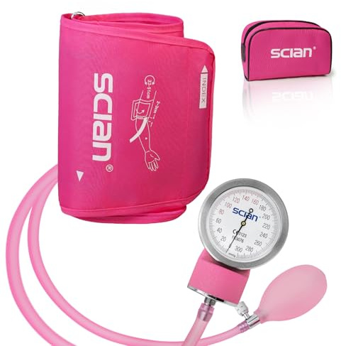 SCIAN Blutdruckmessgerät Manuelle mit Groß Blutdruckmanschette (33-51 cm) und D-Ring, inklusive Tragetasche für Krankenpfleger, Ärzte, Senioren, Erwachsene, Rosa