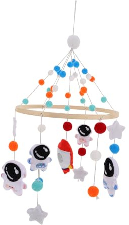 Abaodam Handgefertigtes Mobile für Kinderbett, Weltraumthema, hängendes Mobile mit Raketen, Astronauten für Kinderzimmer, Bettglocke, Schnuller für Jungen, ansprechende sanfte Geräusche