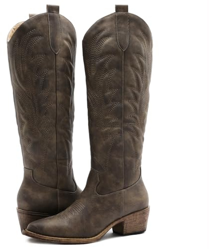 GLOBALWIN Women's The Western Cowboy Cowgirl Embroidered Knee High Boots, 23yy12-12 Brown, 9 UK