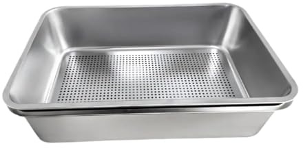 Lettiera per gatti in acciaio inox con setaccio per interni, grande lettiera aperta per gattini, 60 x 40 x 15 cm
