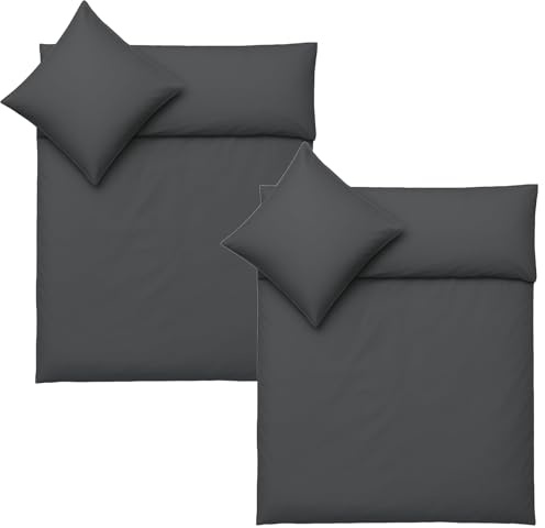 Julido 2er Set Luxus Mikrofaser Bettwäsche 135×200 cm – Mit Reißverschluss – Inkl. 2 Kissenbezüge 80×80 cm – Weich, Atmungsaktiv & Preiswert (Grau-Anthrazit)
