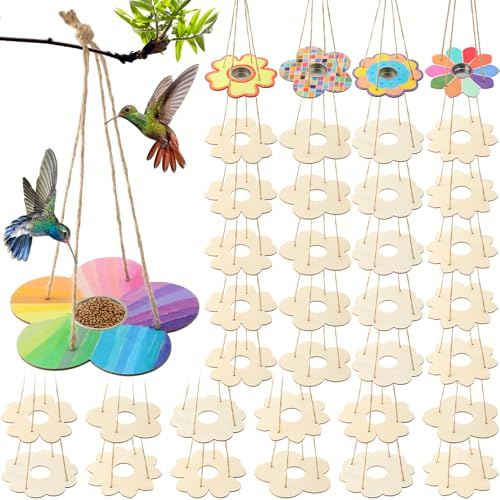DoubleFill 48 Pack Bird Feeder Craft Kits for Kids Ages 3-8 Bird Feeder Craft Kits with Stainless Steel Bowls DIY Kids Crafts Wooden Art Painting Outdoor Bulk Toys for Nature Loving Children