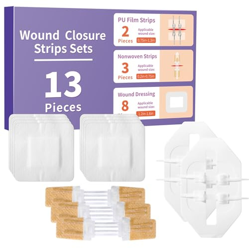 XYYLLL Bandes de fermeture de plaie 3 tailles 13 pièces Pansements adhésives Fermetures de plaies Bandes adhésives Pansements pour coupures et sutures
