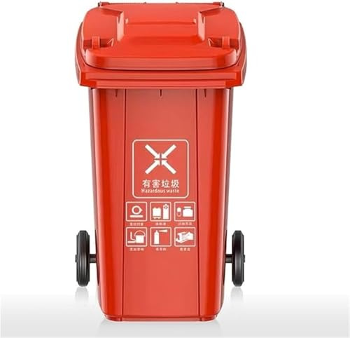 Outdoor Trash Can with Lid, 120L Heavy-Duty Wheelie Bin for Backyard, Patio, and Driveway - Red Color, and Convenient Waste Container