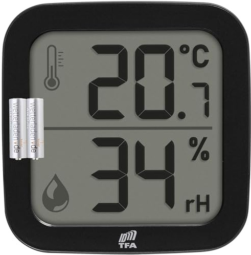 TFA.me Thermo Hygro Sender ID-A0 INDOOR TFA 30.3908 große Displayanzeige Temperatur Luftfeuchte (Schwarz mit Batterien)