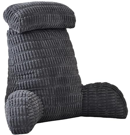 Lesekissen für Bett und Sofa, Lesekissen mit Abnehmbarer Kopfstütze, Armlehnen und Rückenstütze, Rückenkissen für Bett für Bettruhe, Faulenzen, Lesen, Arbeiten am Laptop, Fernsehen, Dunkelgrau
