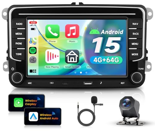 VECHTEL 4G+64G Autoradio Android 15 für VW Tiguan Passat Beetle Jetta CC Sharan Multivan Transporter Caddy, 52Pin Quadlock Kabelbaum Nur, 7'' HD Touchscreen mit Carplay Android Auto GPS WLAN Bluetooth
