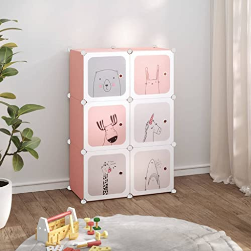 Ordellia Kinderschrank Modular mit 6 Würfeln Rosa PP Kunststoff, 74x36,5x108 cm, stabiles Stecksystem, platzsparend, geschlossener Stauraum, ideal für Ordnungssystem und Aufbewahrung im Kinderzimmer