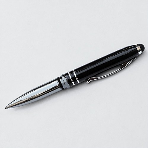 LED – Kugelschreiber schwarz mit LED-Licht und Soft-Touchpen für Handy oder Tablet mit SOFORTGRAVUR + VORSCHAU: Gravur (1 Vorname) bis zu 9 Zeichen + Geschenkverpackung