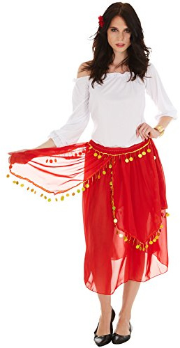 dressforfun tectake Frauenkostüm Gypsy Spanierin Flamenco | Oberteil mit modernem Carmen-Ausschnitt | Wundervoller Rock mit Gummibund | inkl. Blume fürs Haar (XL | Nr. 301008)