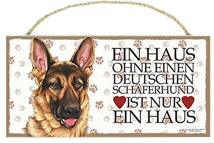 DEUTSCHER SCHÄFERHUND - Haustierschild mit Spruch und realistischer Grafik. Als Tür, Torschild, Wanddekoration geeignet. Warnschild, Holztafel, Hausschild. Ein Haus...