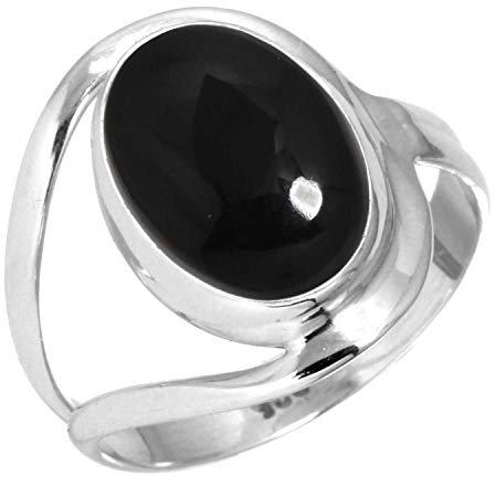 Jeweloporium Real Schwarzer Onyx 925 Silber Ringe für Damen Edelstein Handgefertigt Silber Ringe Größe 50(15.9) Halloween Geschenk Cocktail Schmuck