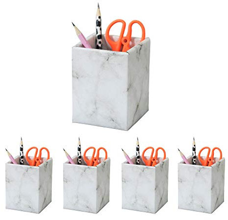 10 Pack Square Paper Pen Holder, Creative Desktop Office Stationery Storage Box Pencil Holder Organizer (Marble)