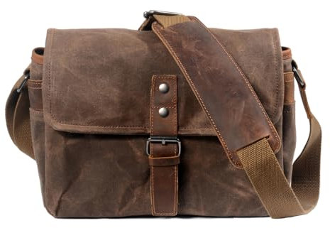 SYF&DJN Rétro Appareil-Photo en Cuir véritable Sac étanche Photographie Paquet pour DSLR épaule Cnavas Cas pour Sony Nikon Canon,café