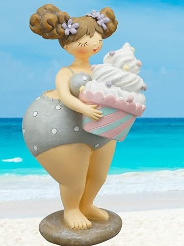 Pommerntraum ®| Dekofigur Sammlerfigur mollige Dame üppige Maritime Badenixe beleibte Nana Rubens-Lady Rubensfigur Rubensdame mit Eiscreme
