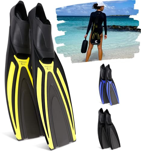 Khroom Schwimmflossen Erwachsene Made in Italy | Lange Tauchflossen für kraftvollen Vortrieb | Schnorchelflossen Damen Herren mit geschlossener Fußtasche & Netzbeutel
