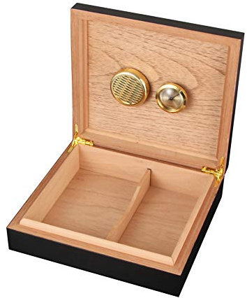 AKT Zedernholz Ausgekleideter Zigarren Humidor Luftbefeuchtergehäuse Box mit Hygrometer & Feuchtigkeitsmesser Feuchtigkeitsgerät, 20 Zählen,Black