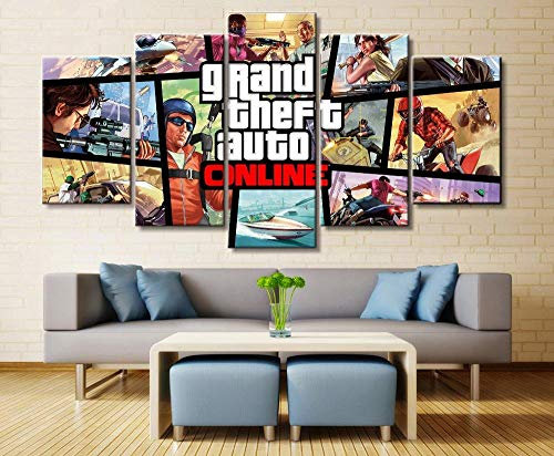 104Tdfc Puzzle 5 teilig Bilder wandbild 200x100CM Cadeau d'Halloween GTA-Spiel Modulare Wandkunst Wandaufkleber Teiliges Vlies Leinwandbild Dekoration
