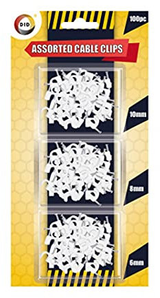 100Pc Assorted Cable Clip - White Cabling Fastener Set in 6mm, 8mm and 10mm Sizes with Fixing Nails – Ideal for Builders, Electricians and Home DIY Use