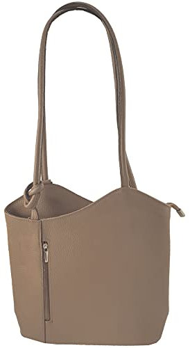 Freyday 2 in 1 Handtasche-Rucksack Henkeltasche aus Echtleder in versch. Designs HR03 (Glattleder Taupe)