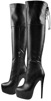 Only maker Damen Overknees Plateau Stiefel mit hohem Schaft Stiletto Schwarzen Pfennigabsatz Absatz Reißverschluss Lederimitat PU 40 EU