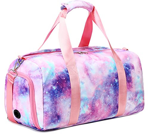 Seesack für Mädchen, Teenager, Kinder, Sporttasche, mit Schuhen und nassen Kleidungsfächern, zum Tanzen, Schwimmen, Übernachtung, Wochenend, Reisetasche, 03-Galaxy Pink