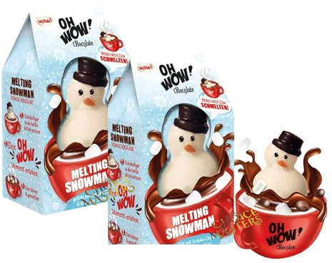 Melting Snowman Hot Chocolate Gift Box - Filled with Milk Chocolate Chips and Mini Marshmallows - 2 pack (2 x75g) - Stocking Filler Secret Santa Gift
