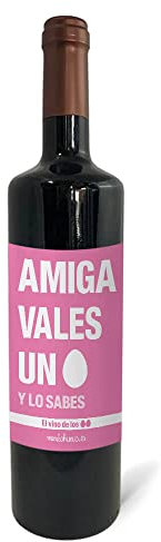 Regalo original. Botella de vino tinto Amiga molas un huevo. 75cl.