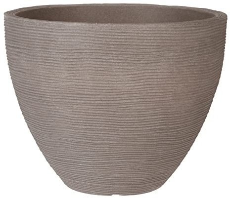 Blumenkübel im Rillen Design Taupe - 39,5 x 31 cm - Kunststoff Pflanzkübel Blumentopf rund für Innen und Außen